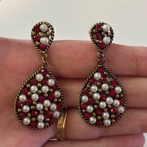 Red and Pearl Teardrop Earrings